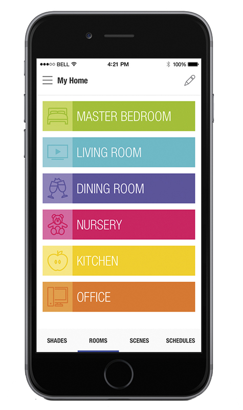 phone with Hunter Douglas interface